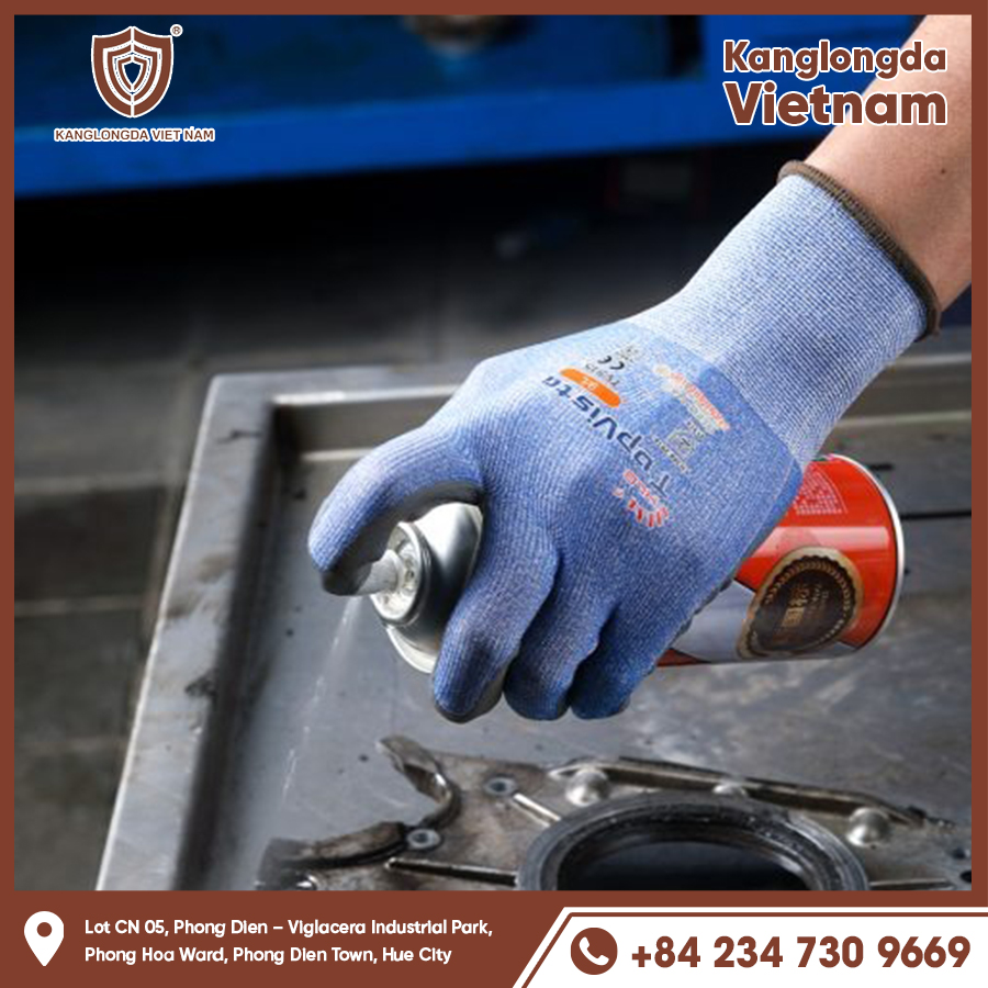 Nitrile coated gloves protect hands when handling paint sprayers, chemical resistant